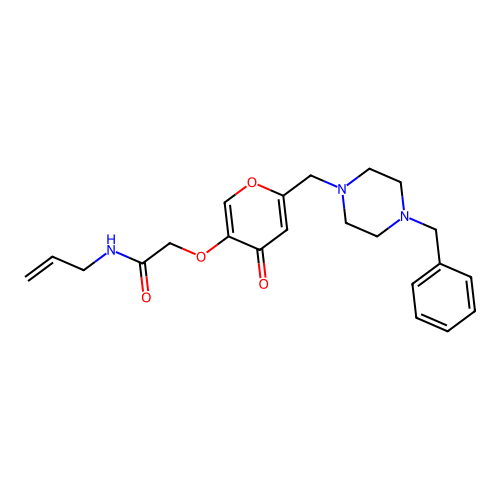 2-[6-[(4-benzylpiperazin-1-yl)methyl]-4-oxopyran-3-yl]oxy-N-prop-2-enylacetamide structure