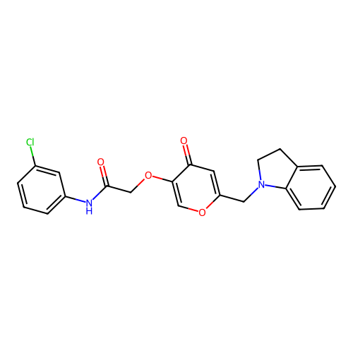 N-(3-chlorophenyl)-2-((6-(indolin-1-ylmethyl)-4-oxo-4H-pyran-3-yl)oxy)acetamide structure