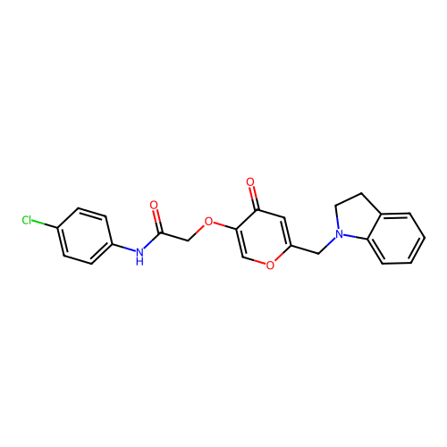 N-(4-chlorophenyl)-2-((6-(indolin-1-ylmethyl)-4-oxo-4H-pyran-3-yl)oxy)acetamide structure