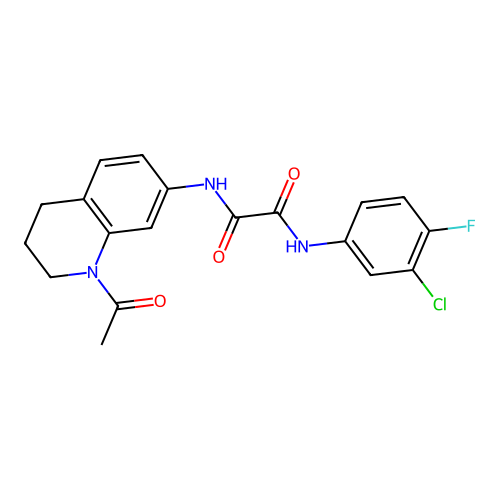 N-(1-acetyl-3,4-dihydro-2H-quinolin-7-yl)-N'-(3-chloro-4-fluorophenyl)oxamide structure