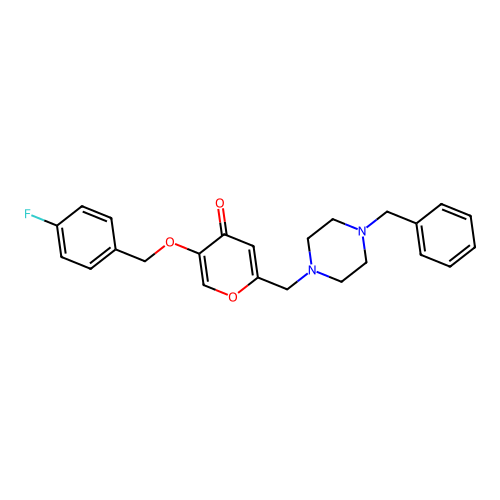 2-[(4-Benzylpiperazin-1-yl)methyl]-5-[(4-fluorophenyl)methoxy]pyran-4-one structure
