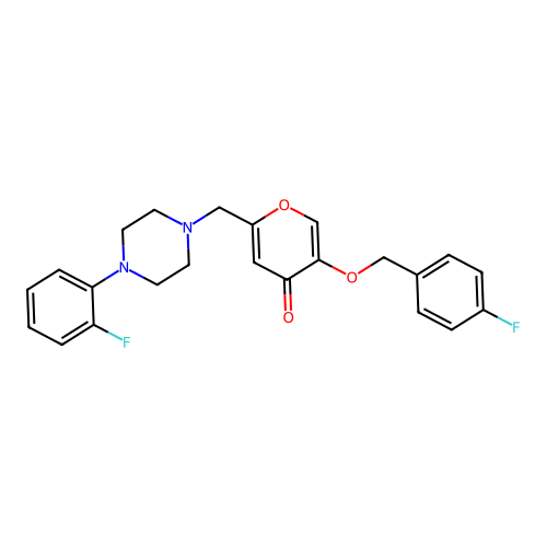 5-[(4-fluorophenyl)methoxy]-2-{[4-(2-fluorophenyl)piperazin-1-yl]methyl}-4H-pyran-4-one structure