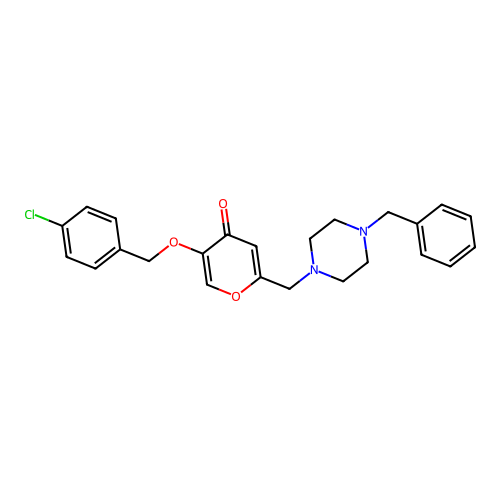 2-[(4-Benzylpiperazin-1-yl)methyl]-5-[(4-chlorophenyl)methoxy]pyran-4-one structure