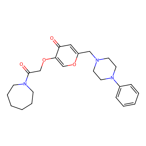 5-[2-(azepan-1-yl)-2-oxoethoxy]-2-[(4-phenylpiperazin-1-yl)methyl]-4H-pyran-4-one structure