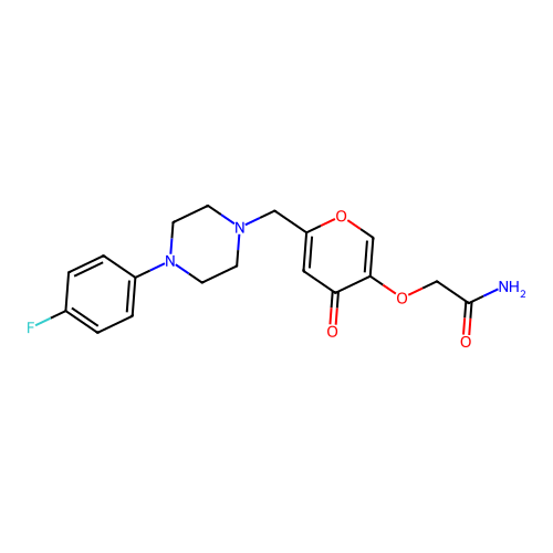 2-((6-((4-(4-fluorophenyl)piperazin-1-yl)methyl)-4-oxo-4H-pyran-3-yl)oxy)acetamide structure