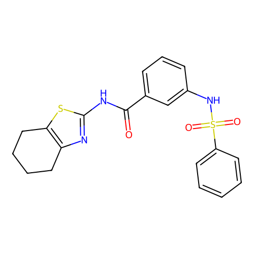 3-(benzenesulfonamido)-N-(4,5,6,7-tetrahydro-1,3-benzothiazol-2-yl)benzamide structure
