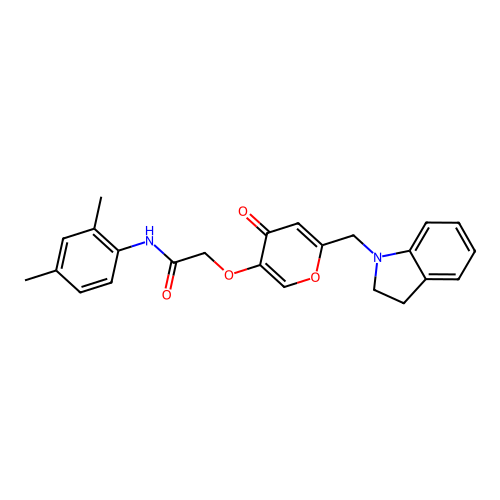 2-[6-(2,3-dihydroindol-1-ylmethyl)-4-oxopyran-3-yl]oxy-N-(2,4-dimethylphenyl)acetamide structure