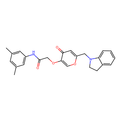 2-({6-[(2,3-dihydro-1H-indol-1-yl)methyl]-4-oxo-4H-pyran-3-yl}oxy)-N-(3,5-dimethylphenyl)acetamide structure