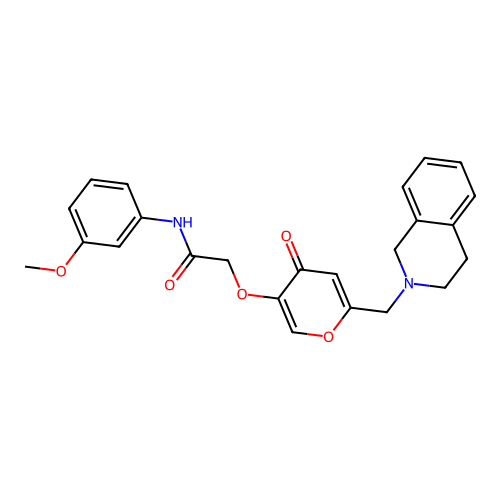 N-(3-methoxyphenyl)-2-({4-oxo-6-[(1,2,3,4-tetrahydroisoquinolin-2-yl)methyl]-4H-pyran-3-yl}oxy)acetamide structure