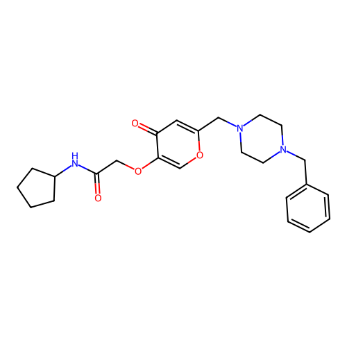2-((6-((4-benzylpiperazin-1-yl)methyl)-4-oxo-4H-pyran-3-yl)oxy)-N-cyclopentylacetamide structure