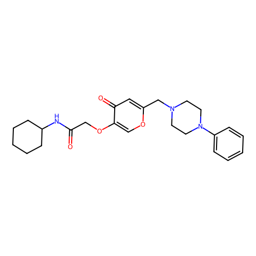N-cyclohexyl-2-[4-oxo-6-[(4-phenylpiperazin-1-yl)methyl]pyran-3-yl]oxyacetamide structure