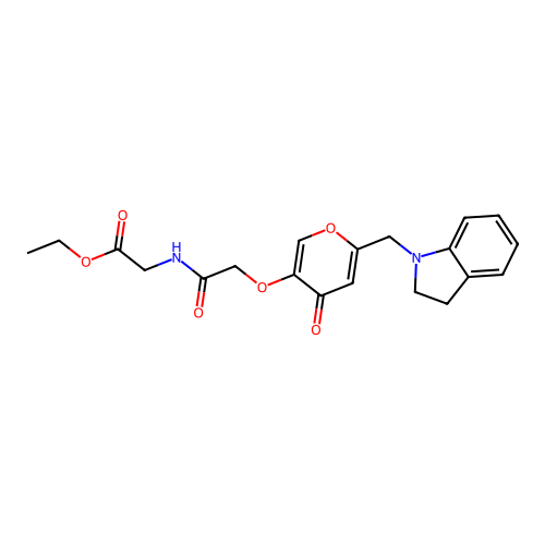 ethyl 2-(2-((6-(indolin-1-ylmethyl)-4-oxo-4H-pyran-3-yl)oxy)acetamido)acetate structure
