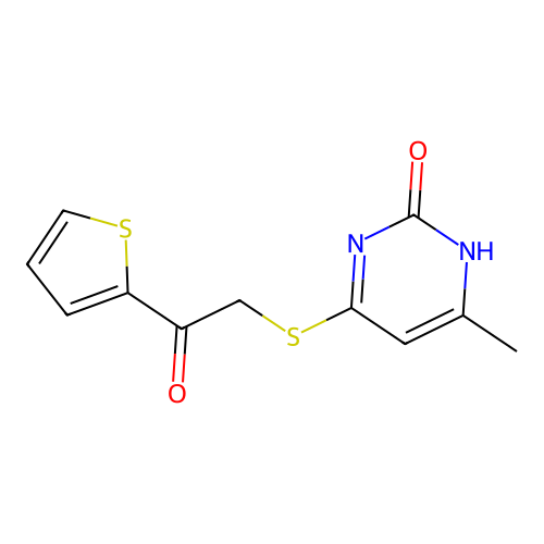 6-methyl-4-(2-oxo-2-thiophen-2-ylethyl)sulfanyl-1H-pyrimidin-2-one structure
