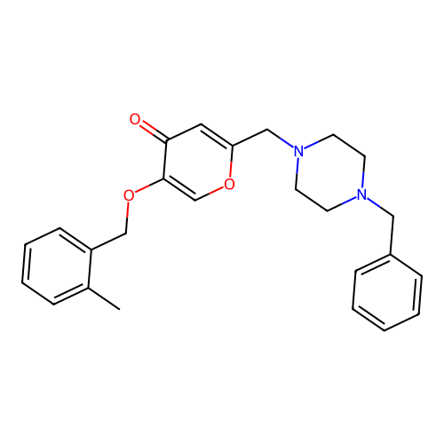 2-[(4-Benzylpiperazin-1-yl)methyl]-5-[(2-methylphenyl)methoxy]pyran-4-one structure