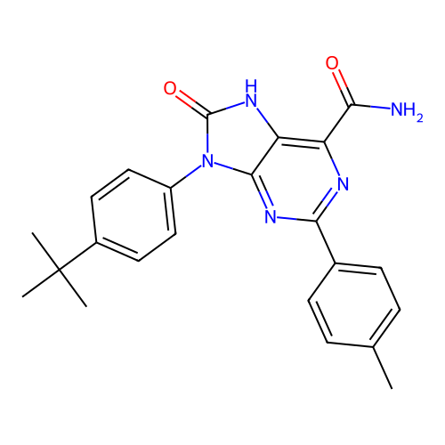 9-(4-tert-butylphenyl)-2-(4-methylphenyl)-8-oxo-7H-purine-6-carboxamide structure