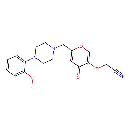 2-((6-((4-(2-methoxyphenyl)piperazin-1-yl)methyl)-4-oxo-4H-pyran-3-yl)oxy)acetonitrile structure