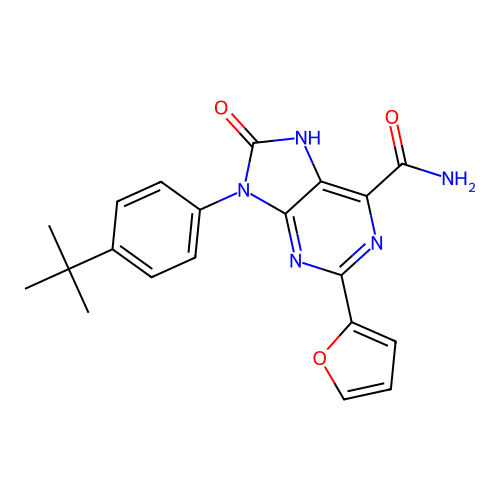 9-(4-tert-butylphenyl)-2-(furan-2-yl)-8-oxo-7H-purine-6-carboxamide structure