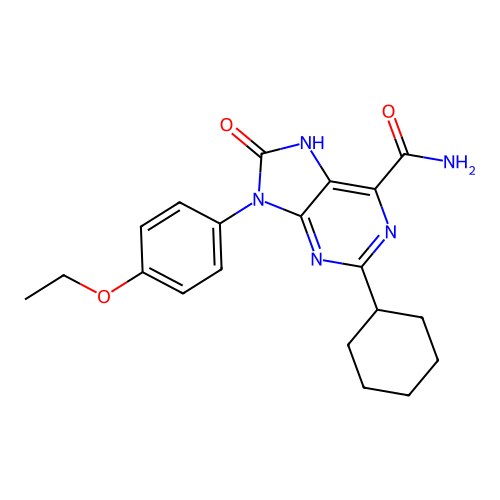 2-cyclohexyl-9-(4-ethoxyphenyl)-8-oxo-8,9-dihydro-7H-purine-6-carboxamide structure