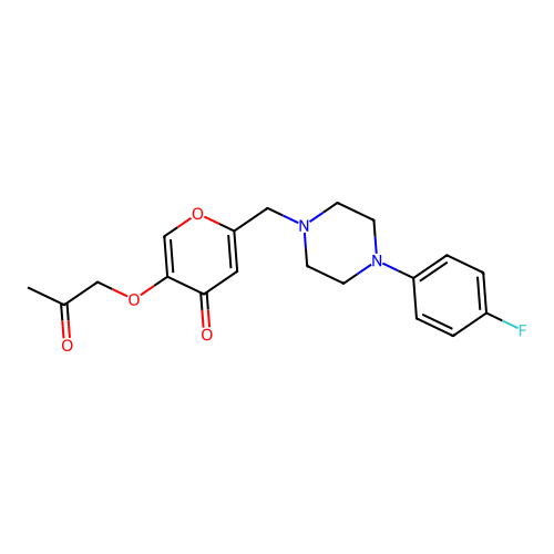 2-((4-(4-fluorophenyl)piperazin-1-yl)methyl)-5-(2-oxopropoxy)-4H-pyran-4-one structure