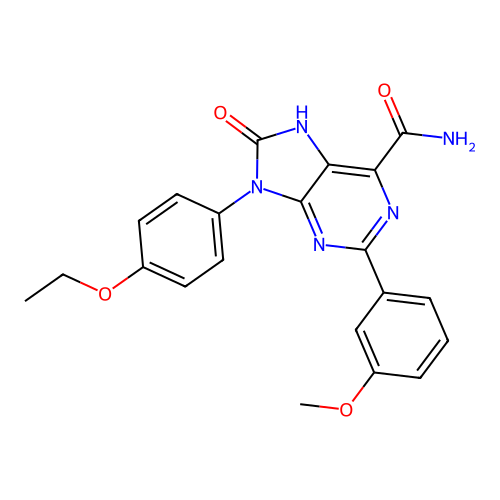 9-(4-ethoxyphenyl)-2-(3-methoxyphenyl)-8-oxo-8,9-dihydro-7H-purine-6-carboxamide structure