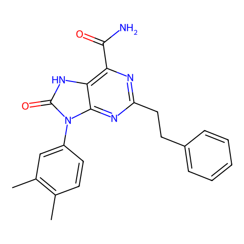 9-(3,4-dimethylphenyl)-8-oxo-2-phenethyl-8,9-dihydro-7H-purine-6-carboxamide structure