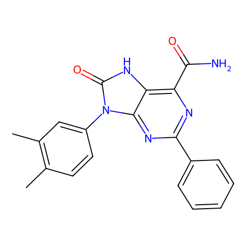 9-(3,4-dimethylphenyl)-8-oxo-2-phenyl-8,9-dihydro-7H-purine-6-carboxamide structure