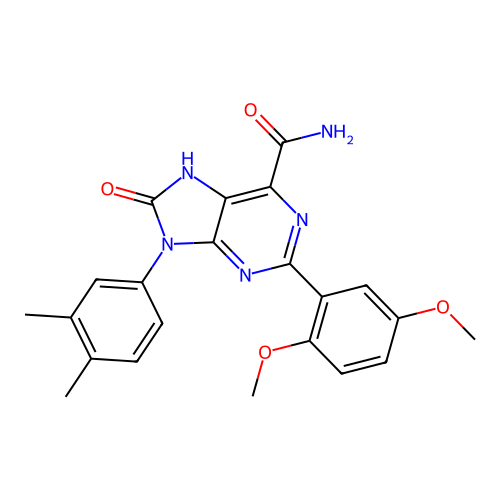 2-(2,5-dimethoxyphenyl)-9-(3,4-dimethylphenyl)-8-oxo-8,9-dihydro-7H-purine-6-carboxamide structure