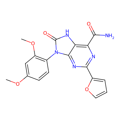 9-(2,4-dimethoxyphenyl)-2-(furan-2-yl)-8-oxo-8,9-dihydro-7H-purine-6-carboxamide structure