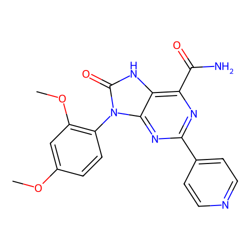 9-(2,4-dimethoxyphenyl)-8-oxo-2-(pyridin-4-yl)-8,9-dihydro-7H-purine-6-carboxamide structure