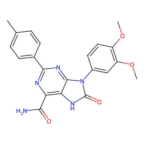 9-(3,4-dimethoxyphenyl)-2-(4-methylphenyl)-8-oxo-7H-purine-6-carboxamide structure