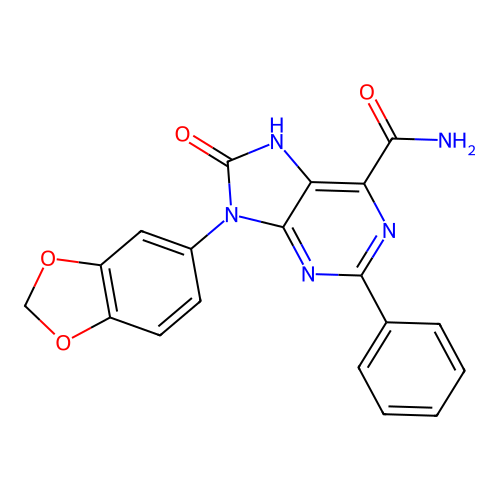 9-(1,3-benzodioxol-5-yl)-8-oxo-2-phenyl-7H-purine-6-carboxamide structure