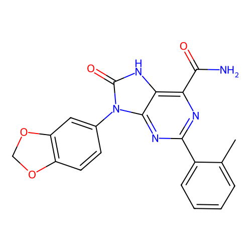9-(1,3-benzodioxol-5-yl)-2-(2-methylphenyl)-8-oxo-7H-purine-6-carboxamide structure