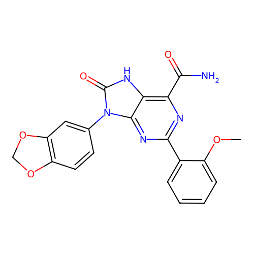 9-(1,3-benzodioxol-5-yl)-2-(2-methoxyphenyl)-8-oxo-7H-purine-6-carboxamide structure