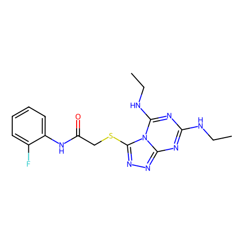 2-{[5,7-bis(ethylamino)-[1,2,4]triazolo[4,3-a][1,3,5]triazin-3-yl]sulfanyl}-N-(2-fluorophenyl)acetamide structure
