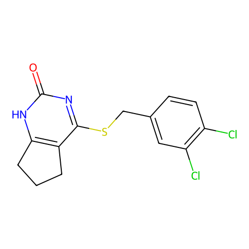 4-((3,4-dichlorobenzyl)thio)-6,7-dihydro-1H-cyclopenta[d]pyrimidin-2(5H)-one structure
