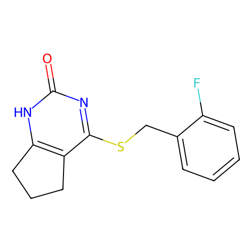 4-((2-fluorobenzyl)thio)-6,7-dihydro-1H-cyclopenta[d]pyrimidin-2(5H)-one structure