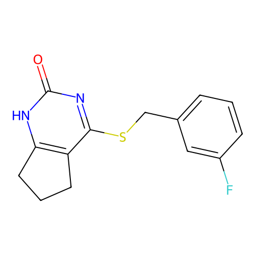 4-((3-fluorobenzyl)thio)-6,7-dihydro-1H-cyclopenta[d]pyrimidin-2(5H)-one structure