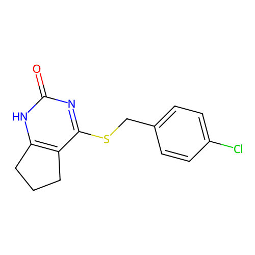 4-((4-chlorobenzyl)thio)-6,7-dihydro-1H-cyclopenta[d]pyrimidin-2(5H)-one structure