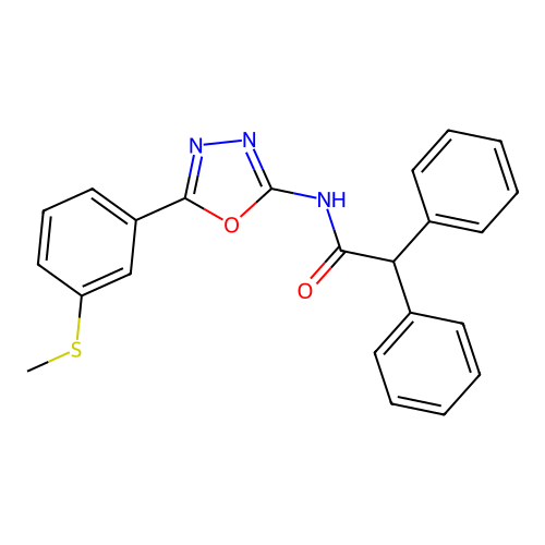N-[5-(3-methylsulfanylphenyl)-1,3,4-oxadiazol-2-yl]-2,2-diphenylacetamide structure