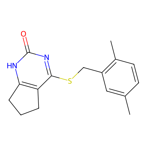 4-((2,5-dimethylbenzyl)thio)-6,7-dihydro-1H-cyclopenta[d]pyrimidin-2(5H)-one structure