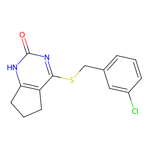 4-((3-chlorobenzyl)thio)-6,7-dihydro-1H-cyclopenta[d]pyrimidin-2(5H)-one structure