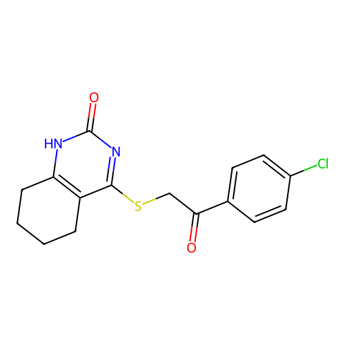 4-((2-(4-chlorophenyl)-2-oxoethyl)thio)-5,6,7,8-tetrahydroquinazolin-2(1H)-one structure