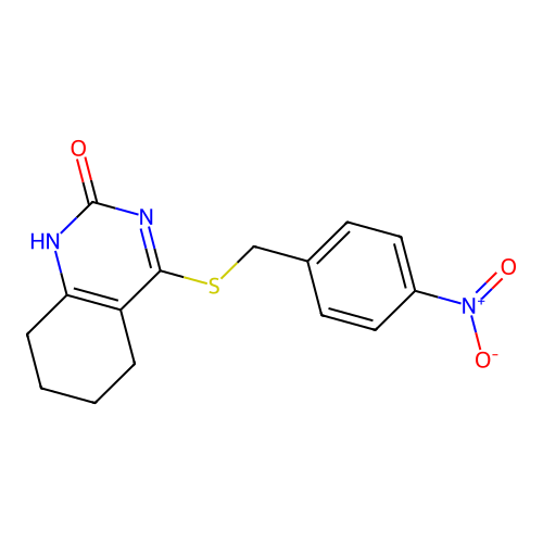 4-((4-nitrobenzyl)thio)-5,6,7,8-tetrahydroquinazolin-2(1H)-one structure