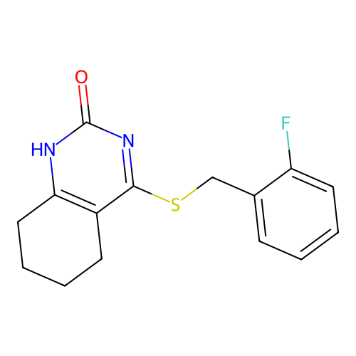 4-((2-fluorobenzyl)thio)-5,6,7,8-tetrahydroquinazolin-2(1H)-one structure