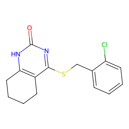 4-((2-chlorobenzyl)thio)-5,6,7,8-tetrahydroquinazolin-2(1H)-one structure
