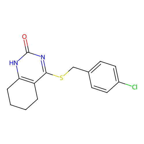 4-((4-chlorobenzyl)thio)-5,6,7,8-tetrahydroquinazolin-2(1H)-one structure