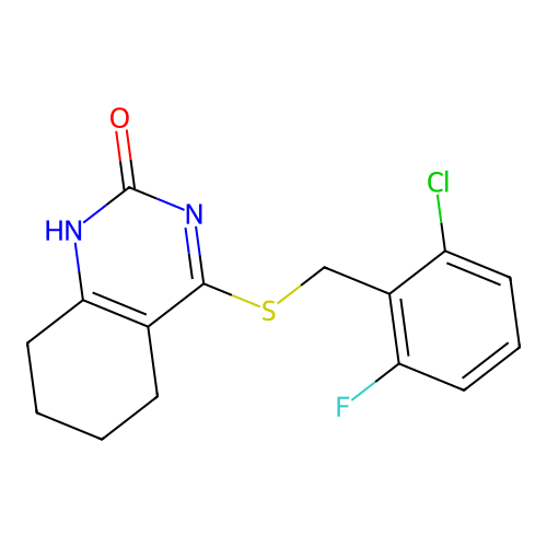 4-((2-chloro-6-fluorobenzyl)thio)-5,6,7,8-tetrahydroquinazolin-2(1H)-one structure