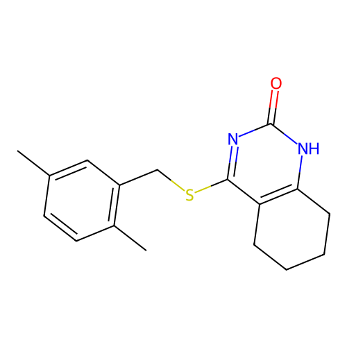 4-((2,5-dimethylbenzyl)thio)-5,6,7,8-tetrahydroquinazolin-2(1H)-one structure