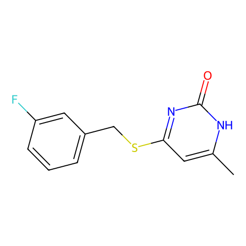 4-((3-fluorobenzyl)thio)-6-methylpyrimidin-2(1H)-one structure