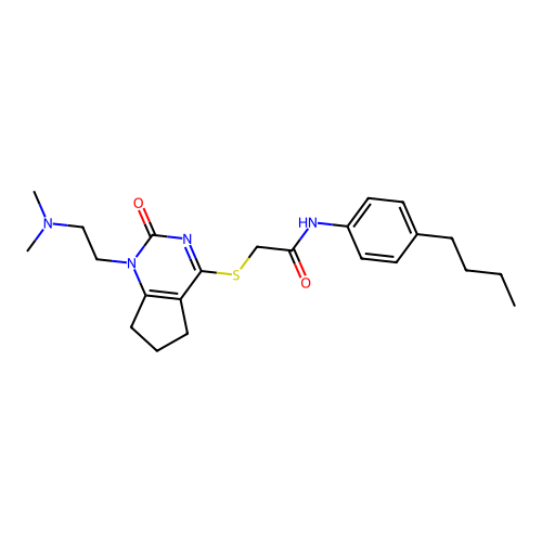 N-(4-butylphenyl)-2-((1-(2-(dimethylamino)ethyl)-2-oxo-2,5,6,7-tetrahydro-1H-cyclopenta[d]pyrimidin-4-yl)thio)acetamide structure